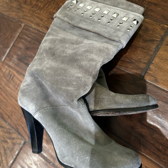 Michael Kors Gray Suede Studded Heeled Boots - Picture 2 of 6